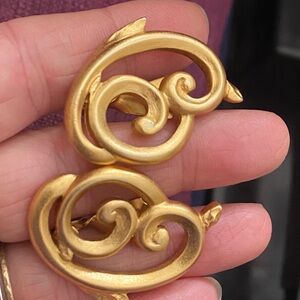 Vintage YSL Gold Tone Swirl Omega Back Earrings Needs Repair